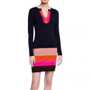 Trina Turk Colorblock Merino Wool Sweater Dress – Size S, Navy Blue